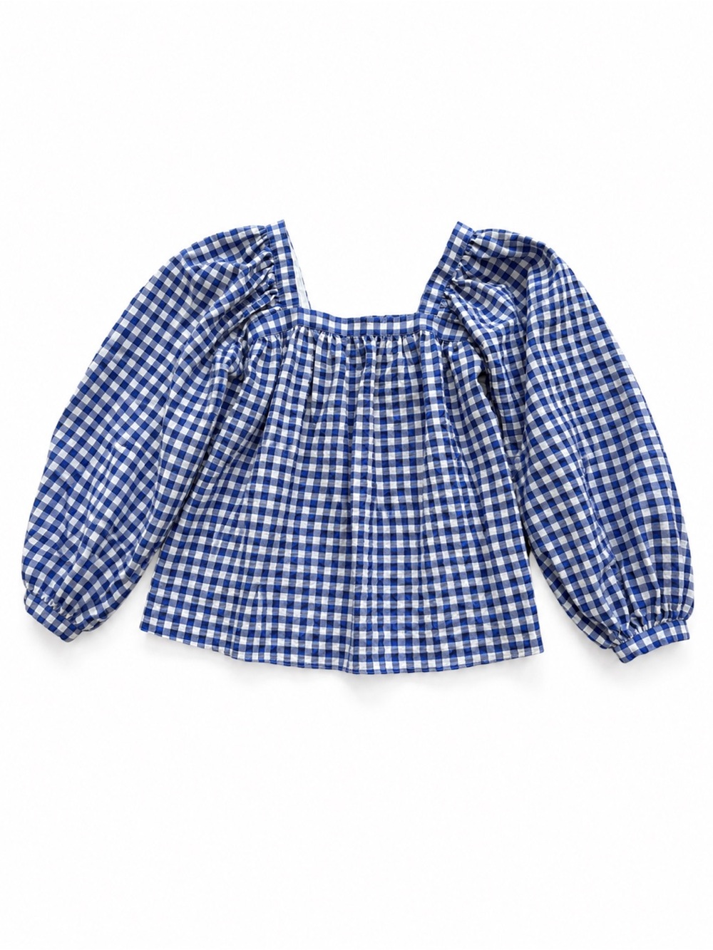 Kate Spade Blue White Gingham Square Neck Balloon Sleeve Top Size M Cottagecore